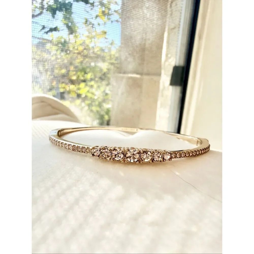 Marchesa Crystal Floral Bangle Bracelet Gold Tone Bridal Cuff
